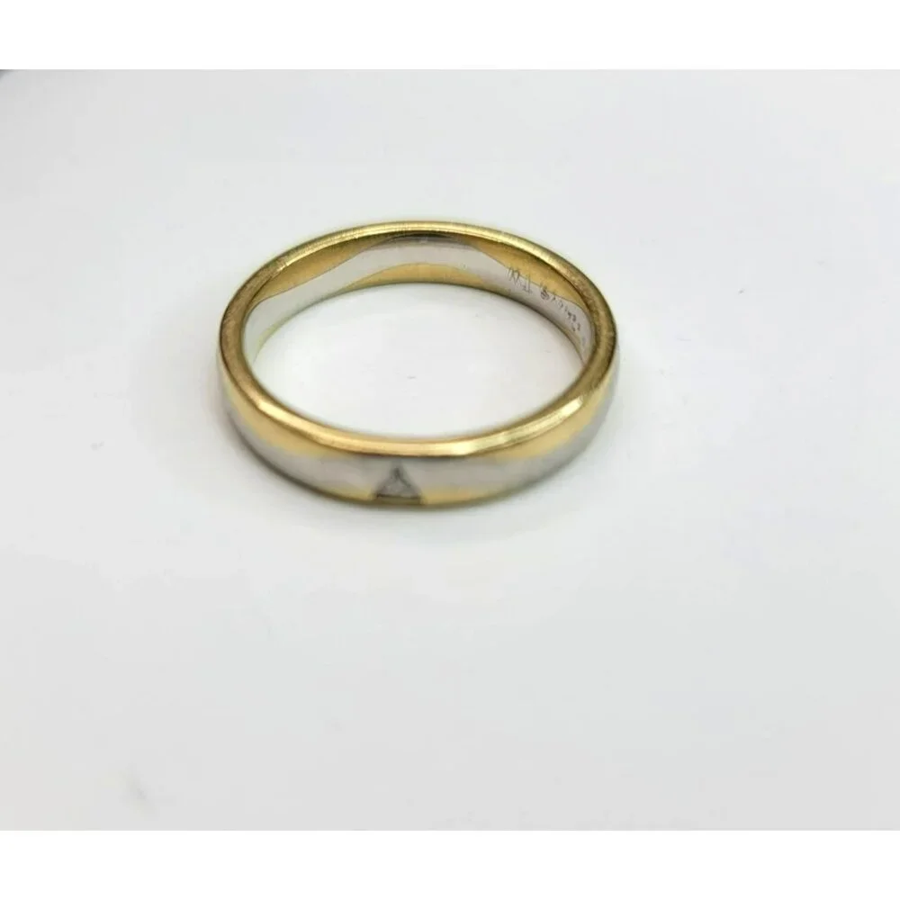 18k Yellow Gold and 950 White Platinum Wave Ring with Triangle Diamond CT3